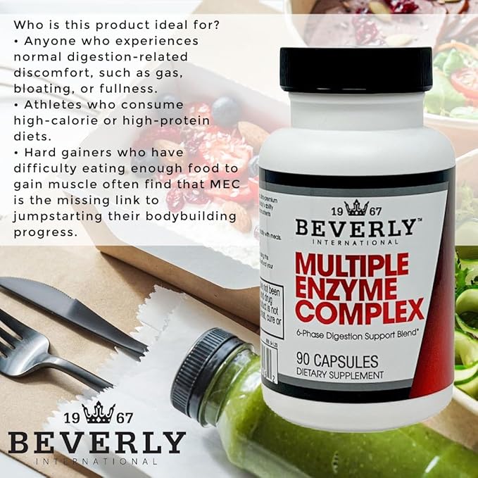 Beverly International (MEC Multiple Enzyme Complex, 90 Capsules. an Ultra-Premium Digestive Aid Helping Bodybuilders, Athletes and Fitness Enthusiasts Digest Their Meals More Easily. Take with Food.