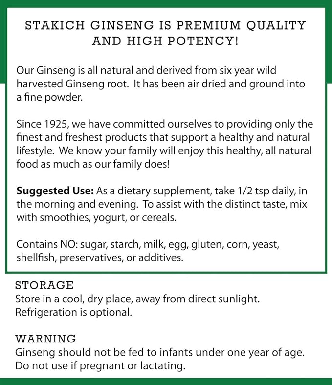 Stakich American Ginseng Root Powder 1 Pound (1 Pound)