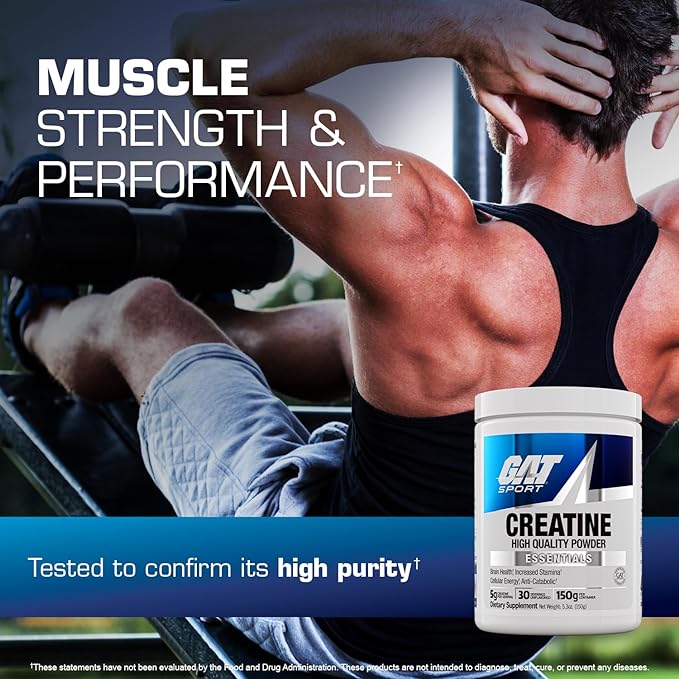 GAT SPORT Creatine Monohydrate Powder, Strength, Brain Health, Anti-oxidant, Endurance, for Men & Women, Unflavored (30 Servings)