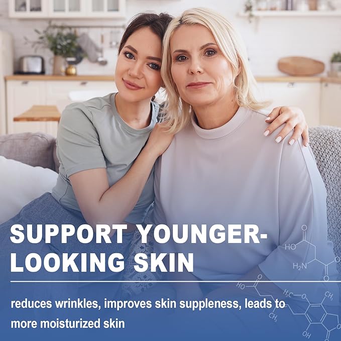Hyaluronic Acid Supplements - Advanced Skin Hydration & Joint Support with 250 mg Hyaluronic Acid, Vitamin C, Collagen, and 10000 mcg Biotin - Anti-Aging, Skin, Supplement - 60 Vegan Capsules