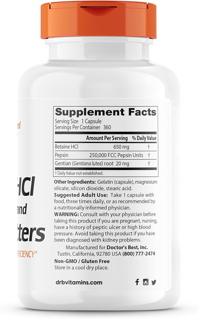 Doctor's Best Betaine HCI Pepsin & 360 Count 1)