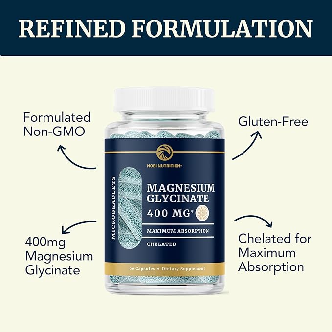 Magnesium Glycinate Supplement | Advanced Microbeadlets | Chelated for Maximum Absorption | 400mg Magnesium Bisglycinate Powder Per Serving | TRAACS Chelate System | for Women & Men | 60 Capsules