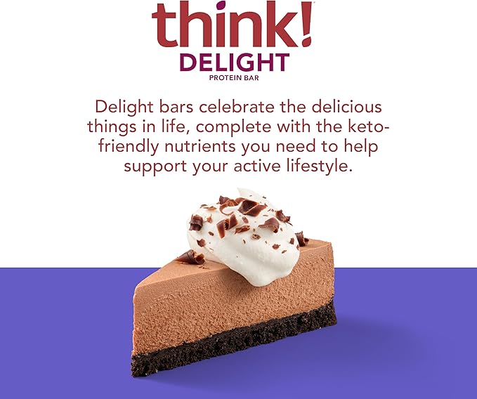 think! Delight, Keto Protein Bars, Healthy Low Carb, Gluten Free Snack - Chocolate Mousse Pie, 10 Count (Packaging May Vary) (Pack of 2)