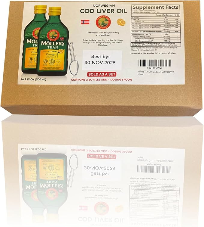 Tran Cod Liver Oil 2 x 250 ml/ 8.45 fl Omega-3 | 3 Fish 2 Bottles 1 Dosing