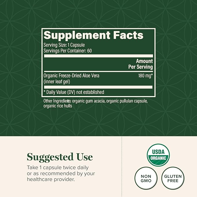 Global Healing Aloe Vera Bio-Active Organic 200x Concentrate 60 Capsules