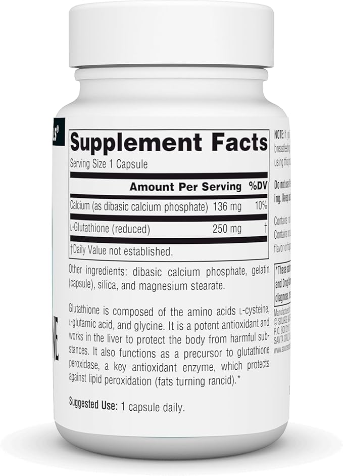 Source Naturals Glutathione, Supplement for Liver 250mg - 30 Capsules