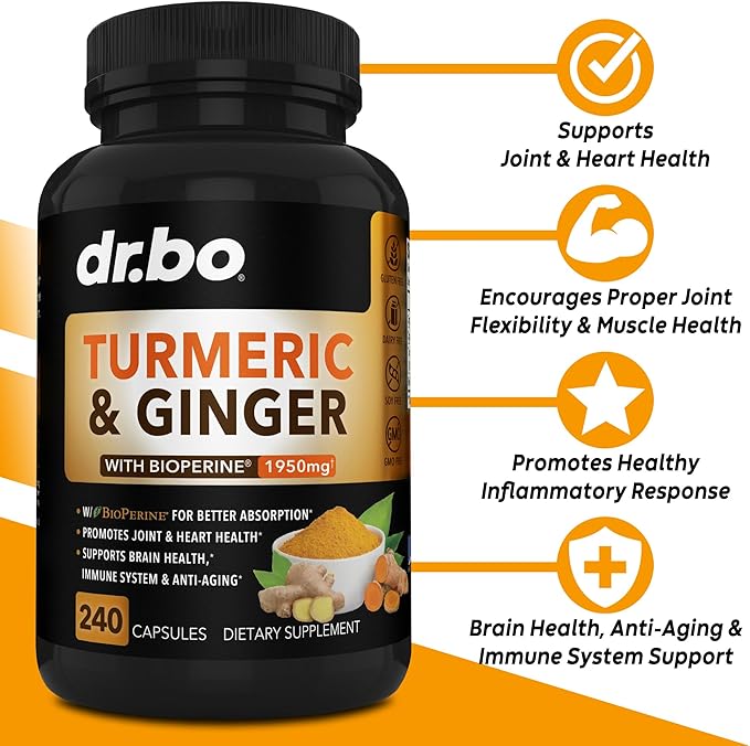 Turmeric Curcumin with BioPerine & Ginger Supplement 1950mg Organic 240 Capsules
