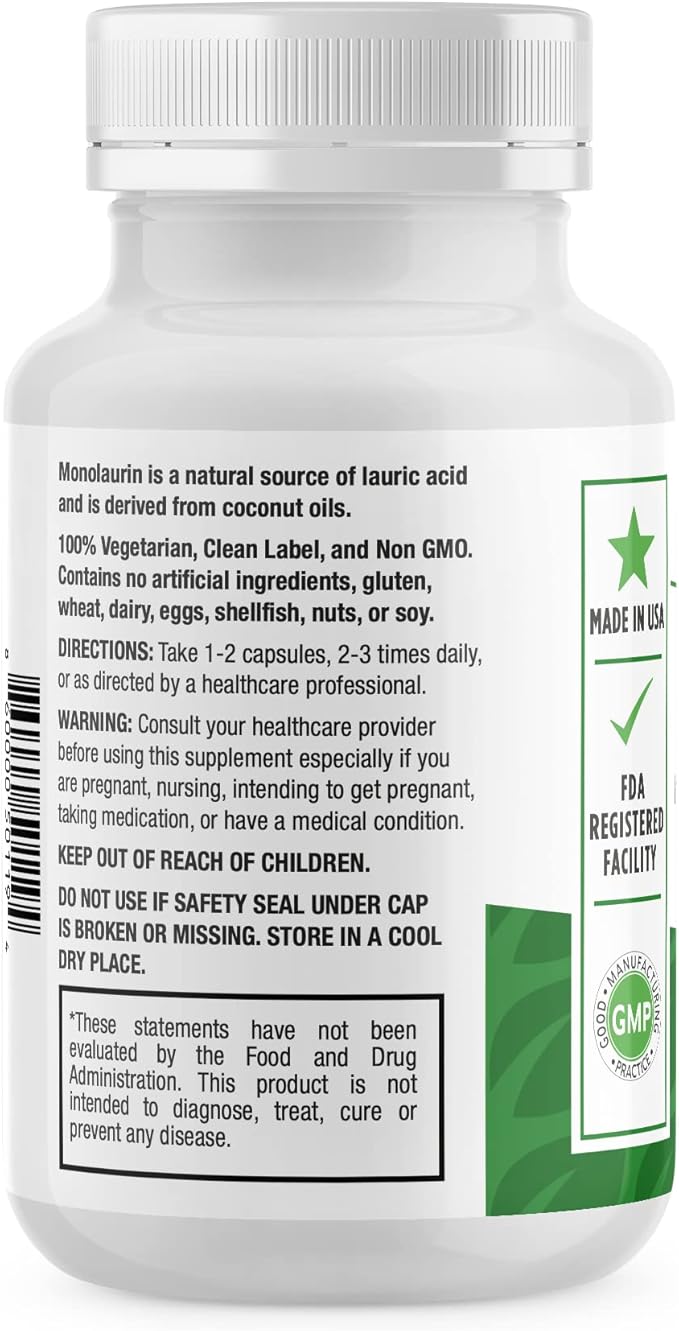 NewLife Naturals Monolaraurin Dietary Supplement 625mg Monolaurin 100 Vegetable