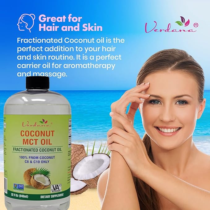 Verdana MCT Oil, Fractionated, Genuine 100% Coconut Derived, Kosher Food Grade, Vegan, Non-GMO, Great for Keto and Paleo Diet, Oil Pulling Oral Rinse Mouthwash (32 Fl Oz)