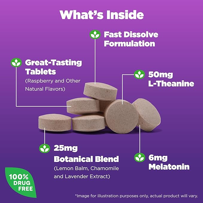 Natrol Sleep + Calm Melatonin 6mg 50mg and 60 Raspberry-Flavored 60 Day