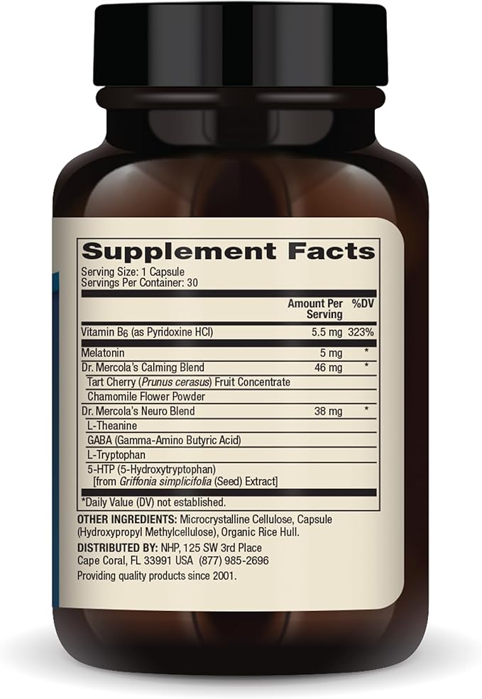 Dr. Mercola Sleep Support with Melatonin, 5 mg 30 Servings (30 Capsules),