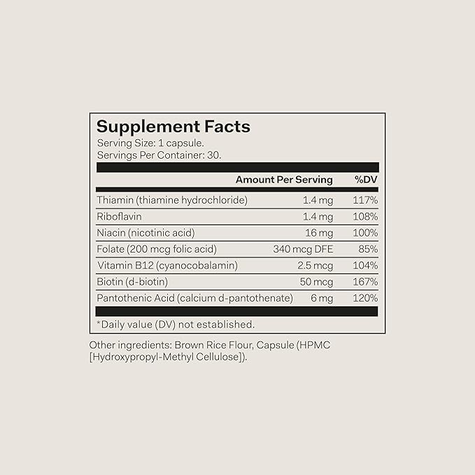 The Nue Co. Vitamin B Supplement, Supports Energy, Promotes Healthy Skin and Hair, Vegan, Gluten Free, 30 Capsules