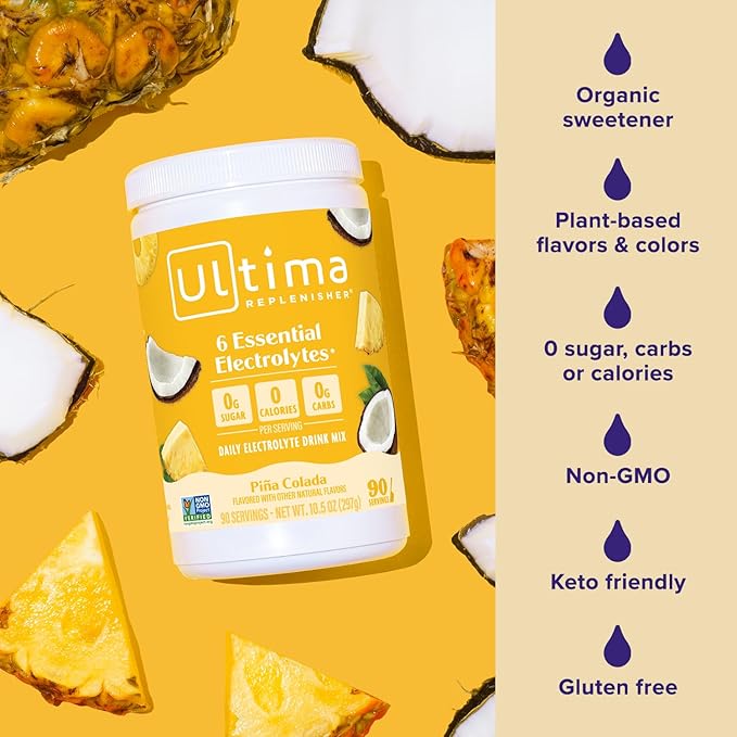 Ultima Replenisher Mocktini Electrolyte Powder Drink Mix – Piña Colada, 90 Servings – Hydration Powder with 6 Electrolytes and Trace Minerals – Keto Friendly, Non-GMO and Sugar-Free