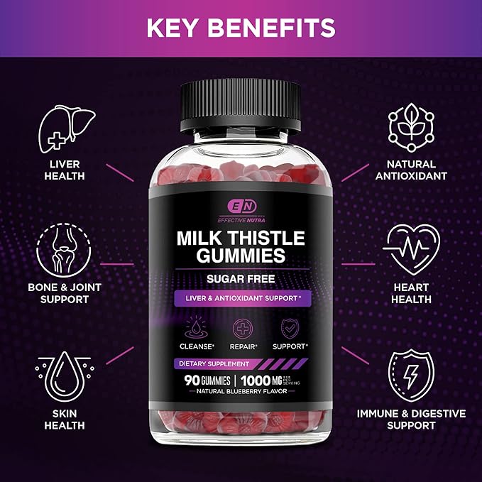Milk Thistle Gummies 1000mg Extract, (90ct)