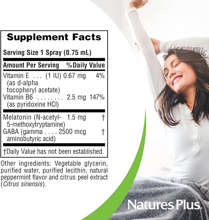 Natures Plus Melatonin Spray, Natural Peppermint Flavor 2 fl 2 - B6 & 160 Total