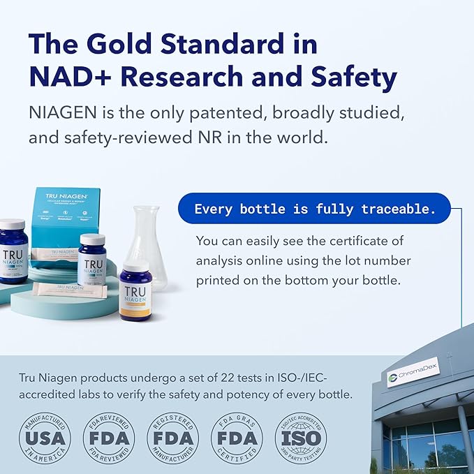 TRU NIAGEN Patented NAD Supplement for Anti Aging and Cell Regeneration, 300mg Niagen, 30 Servings | Supports Cellular Energy, Brain, Muscle | Nicotinamide Riboside (NR) Take 1 Daily | 2 Bottles