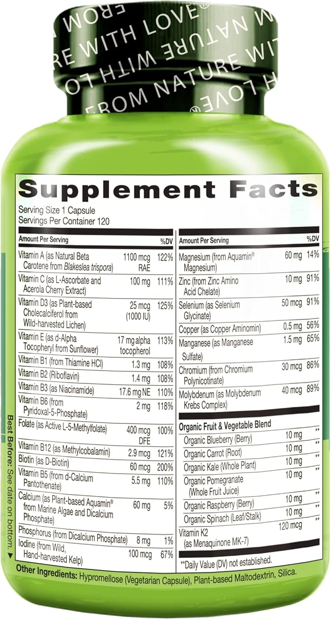 NATURELO Mens Multivitamins for Men 50+ 120 Vegetarian
