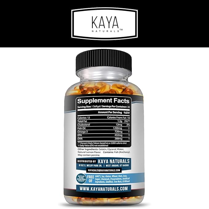 Kaya Naturals Omega 3 Supplement 3 Fish 100% Pure 3 Vitamins 30 Count