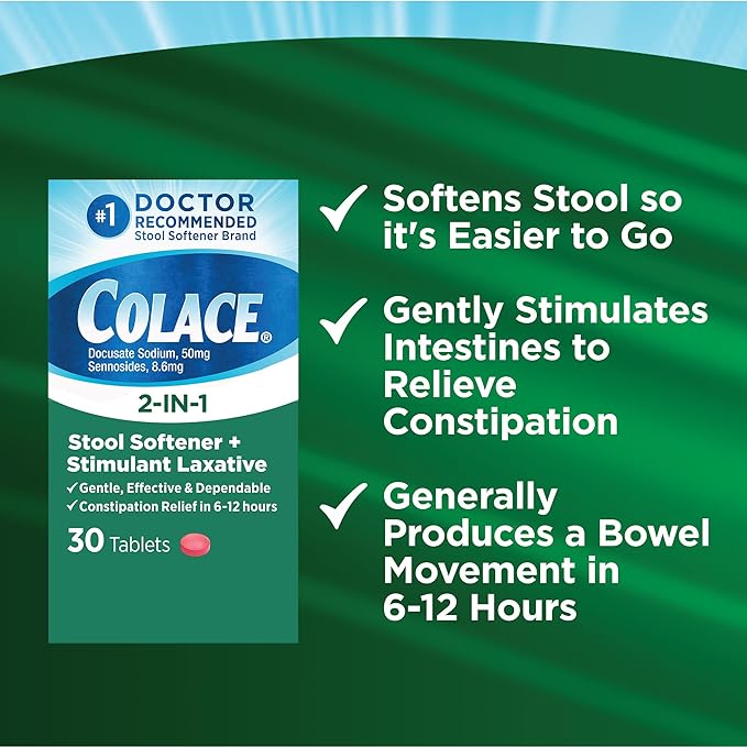 Colace 2-In-1 Stool Softener & Stimulant 6-12 Hours, 30 Count