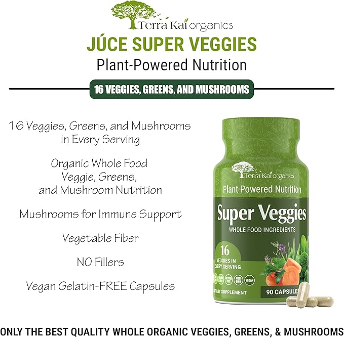 Organic Super Veggies Supplement Gluten/Gelatin Free, 16 Vegetables (90 Count)