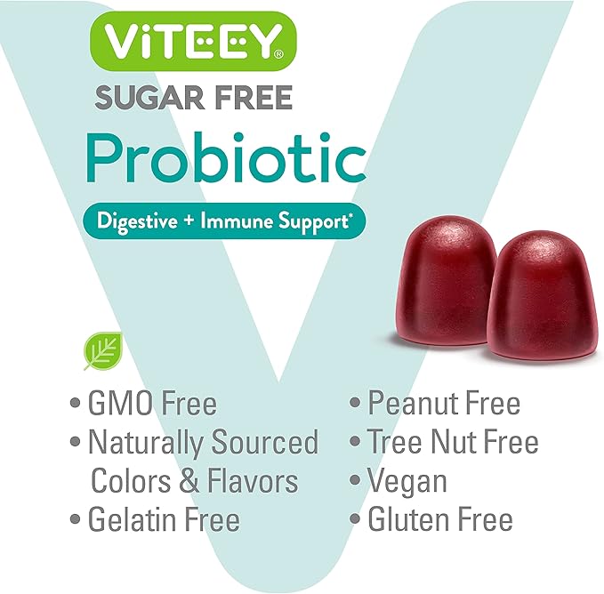 Probiotic Gummies for Women, Men & Teens, 2 Billion CFUs - Sugar Free - Immune Booster, Digestive Support, Gut Health - Vegan, Gelatin Free, GMO Free - Tasty Chewable Raspberry Flavored Gummy