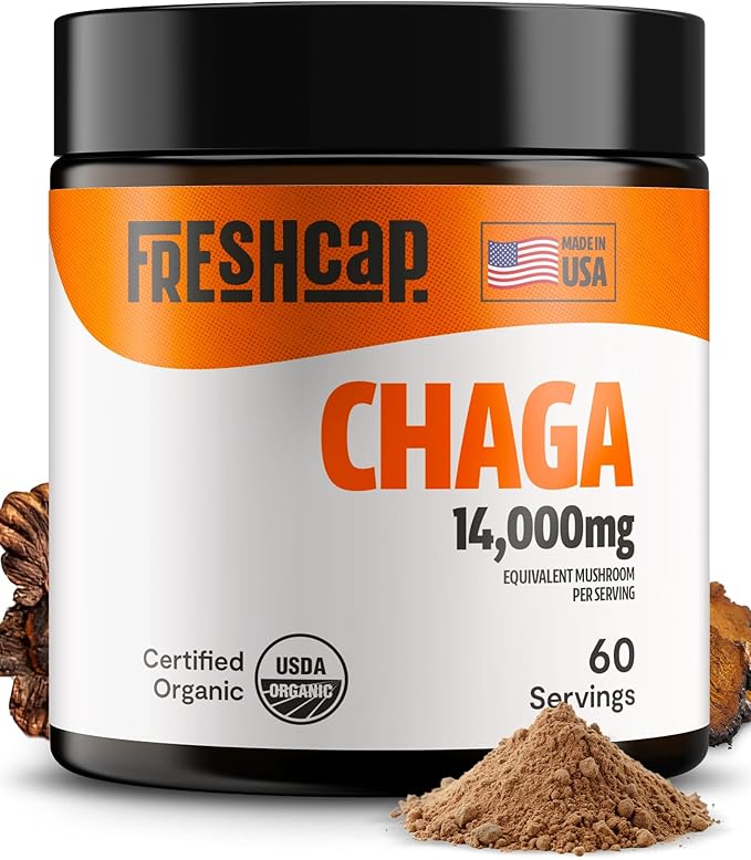 FreshCap Chaga Mushrooms Powder 14,000mg - Chaga Mushroom Powder, Chaga Mushrooms, Mushroom Supplement Powder Antioxidants Supplement Mushroom Extract, Ayurveda Nootropic Immune Support (60 Servings)