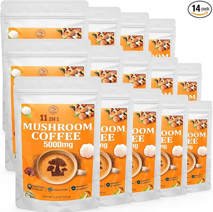 Mushroom Coffee - Mushroom Coffee Organic with 11 Superfood Mushrooms, Includes Lion's Mane, Reishi, Chaga, Cordyceps and Adaptogen*, Mushroom Supplement for Energy, Focus, Memory and Immunity -74.2oz
