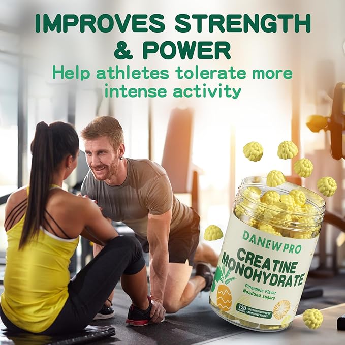 Creatine Monohydrate Gummies 5000mg for Men & Women, Creatine Monohydrate for Muscle Strength, Muscle Builder, Energy Boost, Pre-Workout Supplement(120 Count)-Pineapple Flavor