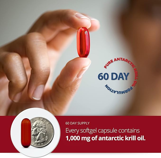 100% Pure Antarctic Krill Oil 1000mg, 60-Day Supply, 3, Highest 56% Phospholipids,