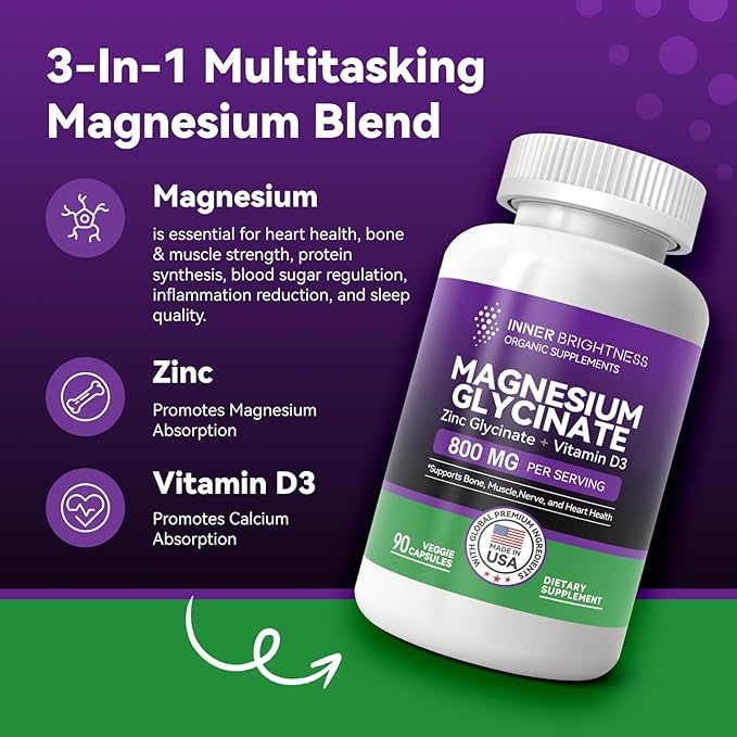 Magnesium Glycinate - Magnesium Supplement D3 for 90 Vegetarian