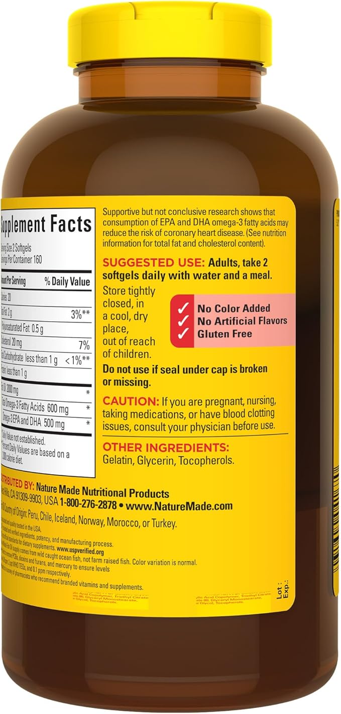 Nature Made Fish Oil 1000 mg 3 Fish 3 Supplement 320 Softgels, 160 Day
