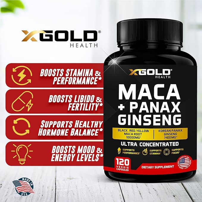 Maca Root Capsules 10,000mg + Korean 1,400mg - 20x Concentrated 10x Concentrated