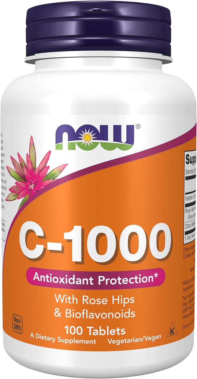 NOW Supplements, Vitamin C-1,000 with Rose 100 Tablets