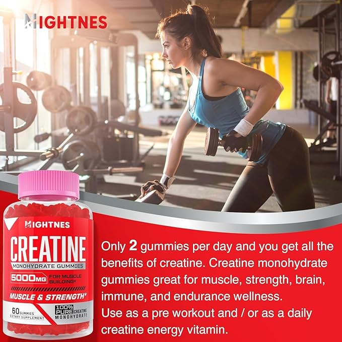 Creatine Monohydrate Gummies for Men & Women - 5000mg Creatine Pre-Workout Gummies with Taurine & Vitamin B6 B12 for Maximum Strength, Muscle, Energy, Endurance & Focus, Organic,Vegan-240 Count