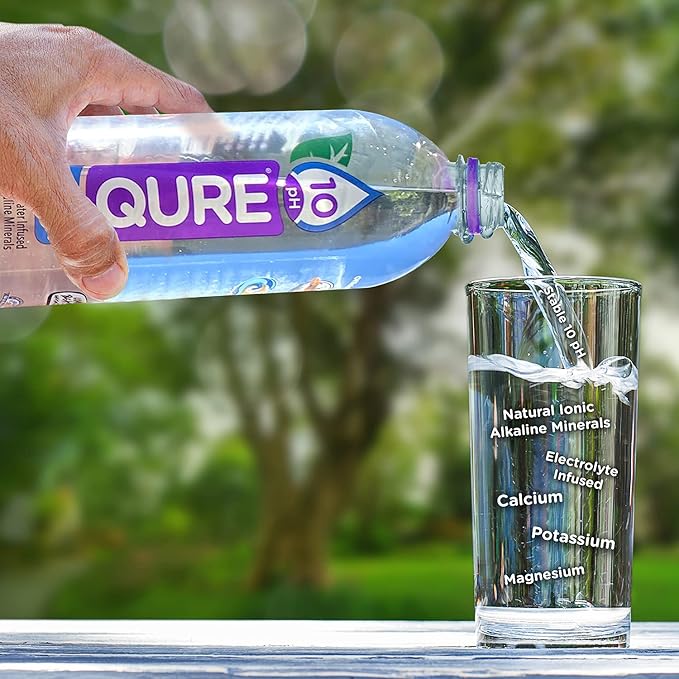 QURE Water, Premium 10 pH Ionized Alkaline Bottled Water, Silky Smooth Taste Infused with Electrolytes, 33.8 Fl Oz (Pack of 12)