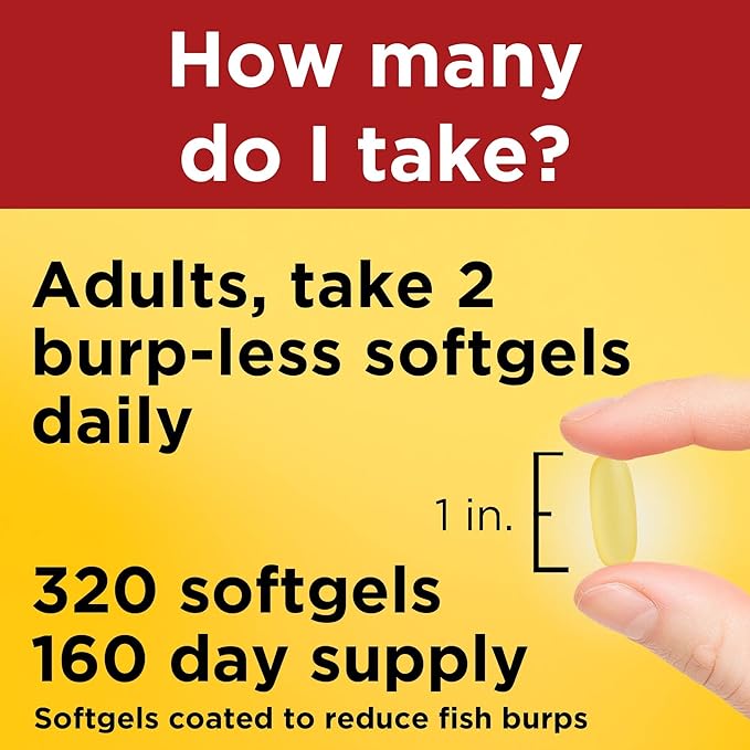 Nature Made Burp Less Fish Oil 1000 mg 3 Fish 3 Supplement 320 Softgels, 160 Day