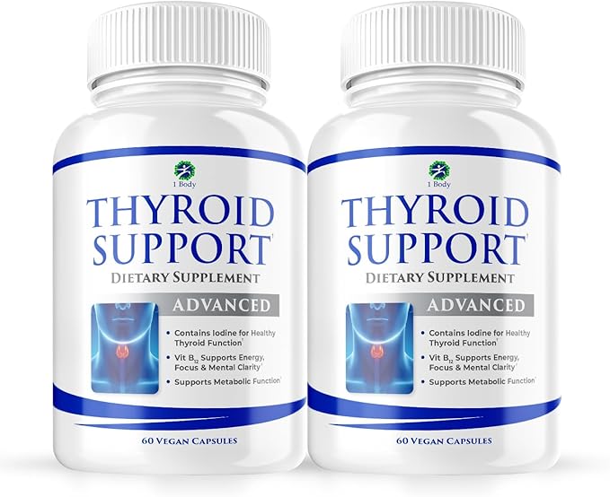 1 Body Thyroid Support Supplement 2 Pack 60 Days B12 Complex,