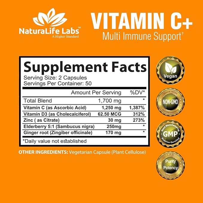 Vitamin C 1,700 MG with Vitamin D3, Zinc, 100 veggie
