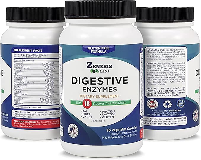Digestive Enzymes - with Amylase, Bromelain, 14 Other 360 Capsule (4 Bottle 90 Capsules/Bottle)