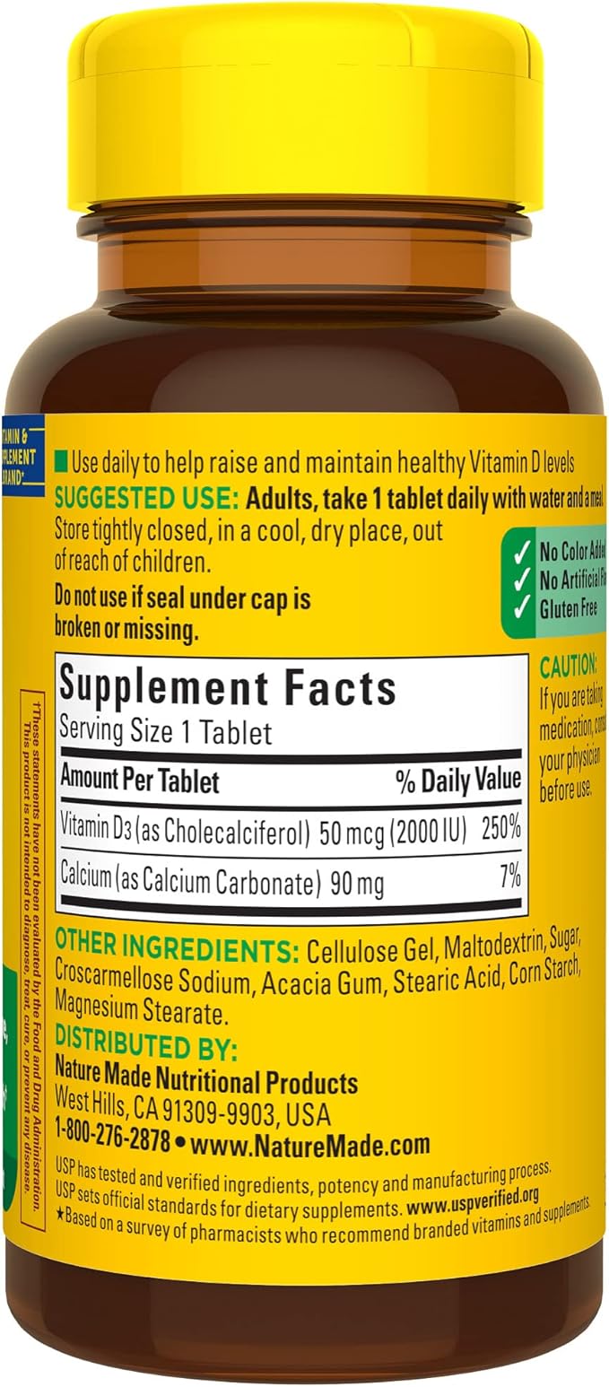 Nature Made Vitamin D3 2000 IU (50 mcg), 100 Tablets, 100 Day