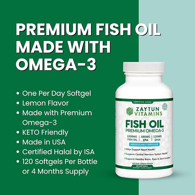 Zaytun Halal Fish Oil 1200mg Omega 3, Premium 4 Months