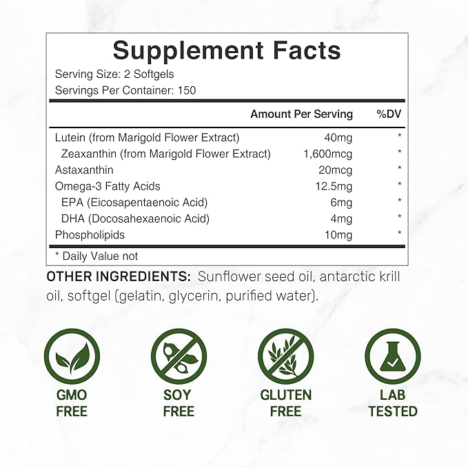 DEAL SUPPLEMENT Lutein and Zeaxanthin Supplements, 40mg Per Serving | 300 Softgels, Enhanced with Astaxanthin, Omega-3s and Phospholipids, Essential Eye Vitamins & Vision Health Support