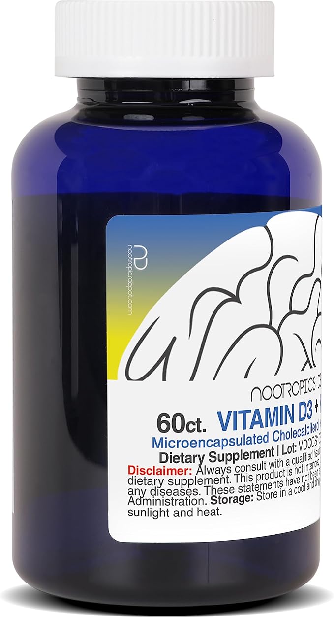 Nootropics Depot Vitamin D3 + K2 60 Count Menaquinone-4 (MK-4) (MK-4) |