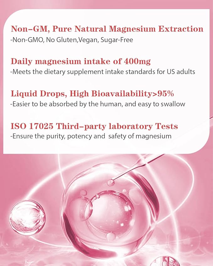 Liquid Magnesium Glycinate,Kids Magnesium Drops,400mg Liquid (2 Fl Oz/1PCS)