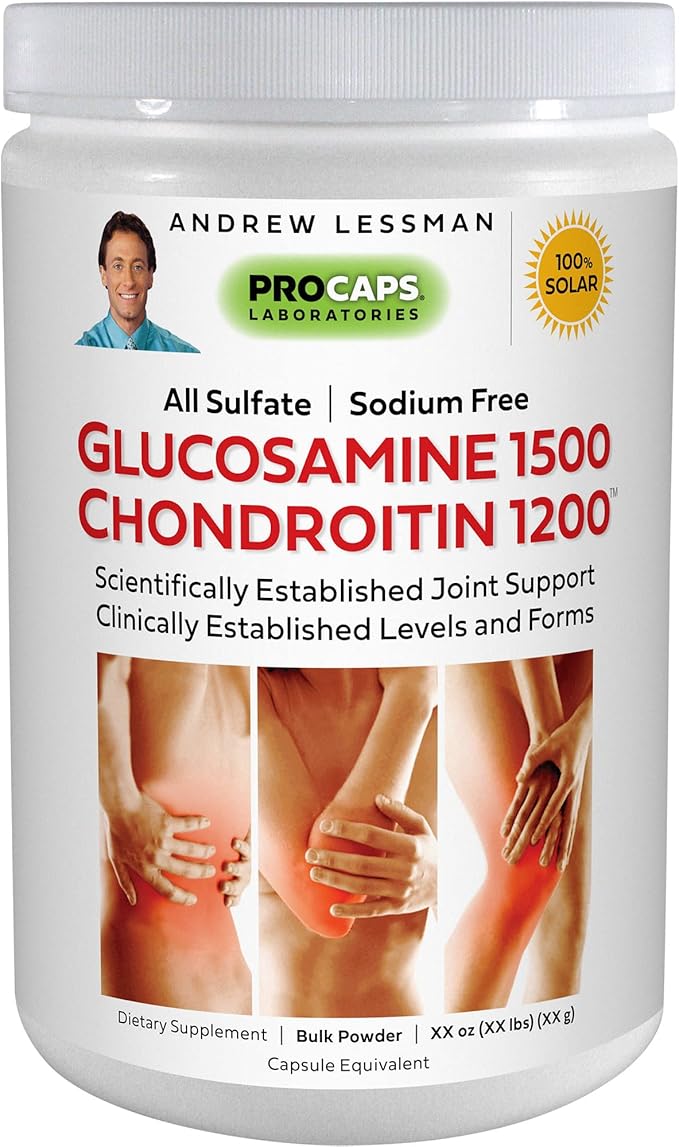 ANDREW LESSMAN Glucosamine 1500 Chondroitin 1200-180 Servings Bulk Powder – 100% Sulfate Form, Research Established Ingredients and Levels for Support of Healthy Joint Tissue. Highly Soluble Powder