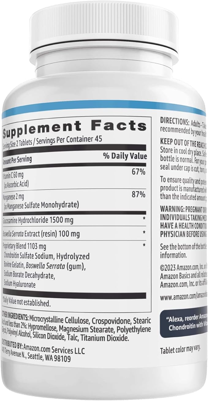 Amazon Basics Glucosamine 1500 mg 60 mg, 90 Tablets (2 per