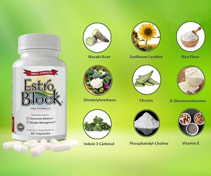 Estroblock PRO Triple Strength - 60 Capsules, DIM & Indole 3-Carbinol for Natural Hormonal Hormone Balance, Acne - Anti Toxic Estrogen Aromatase Inhibitor Blocker. Soy Free, Dairy Free, Non-GMO (1)