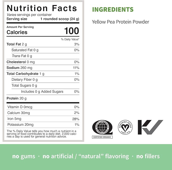 Sprout Living Organic Pea Protein Powder, 20 Grams (1 Pound)