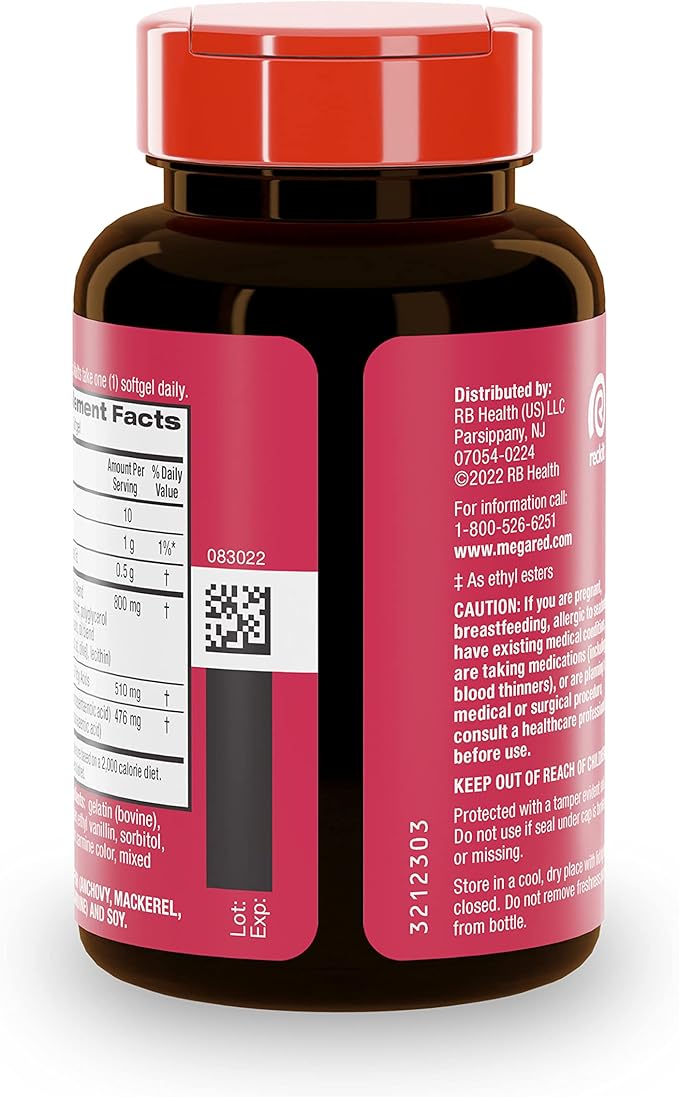 MegaRed Omega 3 Fish Oil Supplement 800mg (per 6X Absorption 3 Fatty (80cnt Box),
