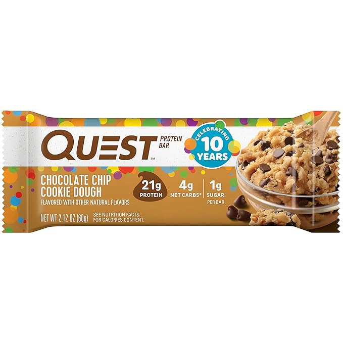 Quest Nutrition Chocolate Chip Cookie Dough - High Protein, Low Carb, Gluten Free, Keto Friendly, 2.12 Oz , 4 Count (Pack of 5)